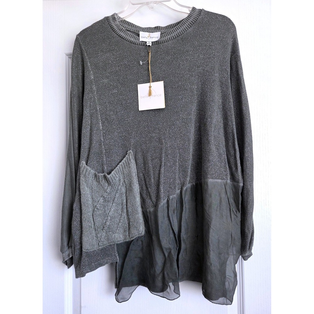 VTG Belle France Gray Metallic Mixed Media Sweater Silk Blend Sz Small NWT